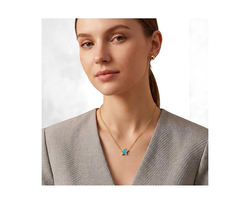 Rachel Glauber 14K Gold Plated Sparkling Star Opal and Cz Halo Necklace