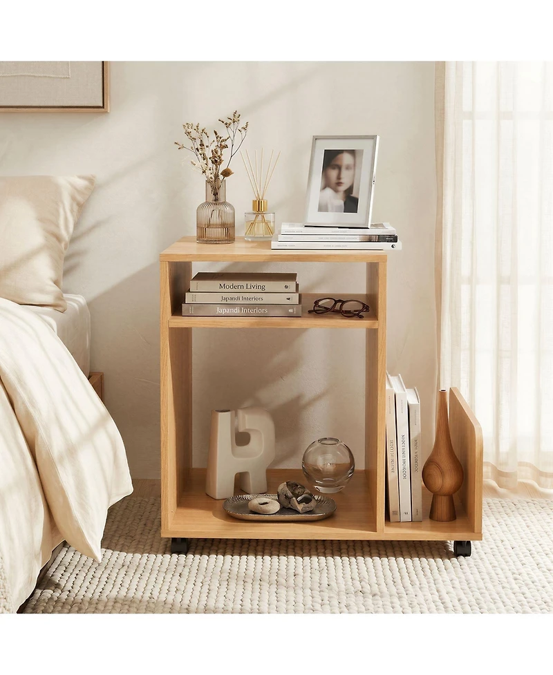 Gymax Room End and Side Tables Gymax Rolling End Table Side Storage Rack 4 Universal Wheels 2 Lockable Wheels