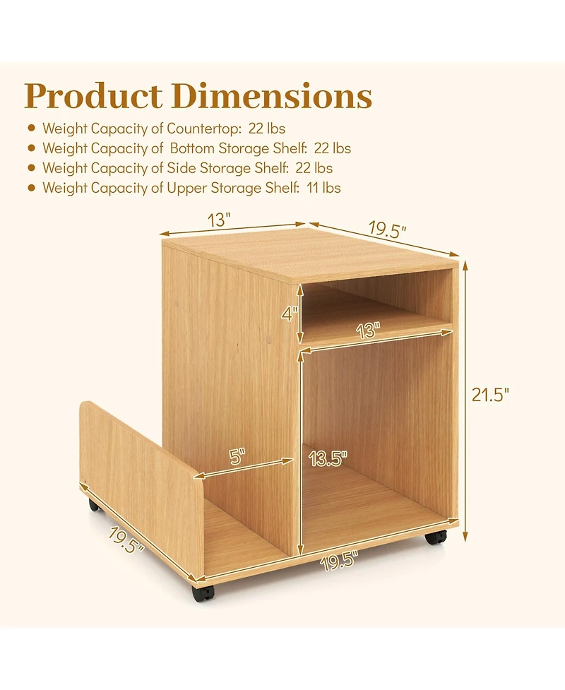Gymax 2PCS Rolling End Table Side Storage Rack 4 Universal Wheels 2 Lockable Wheels