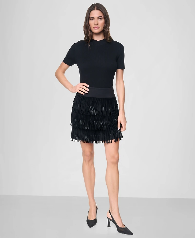 Dkny Women's Rhinestone Fringe Skirt