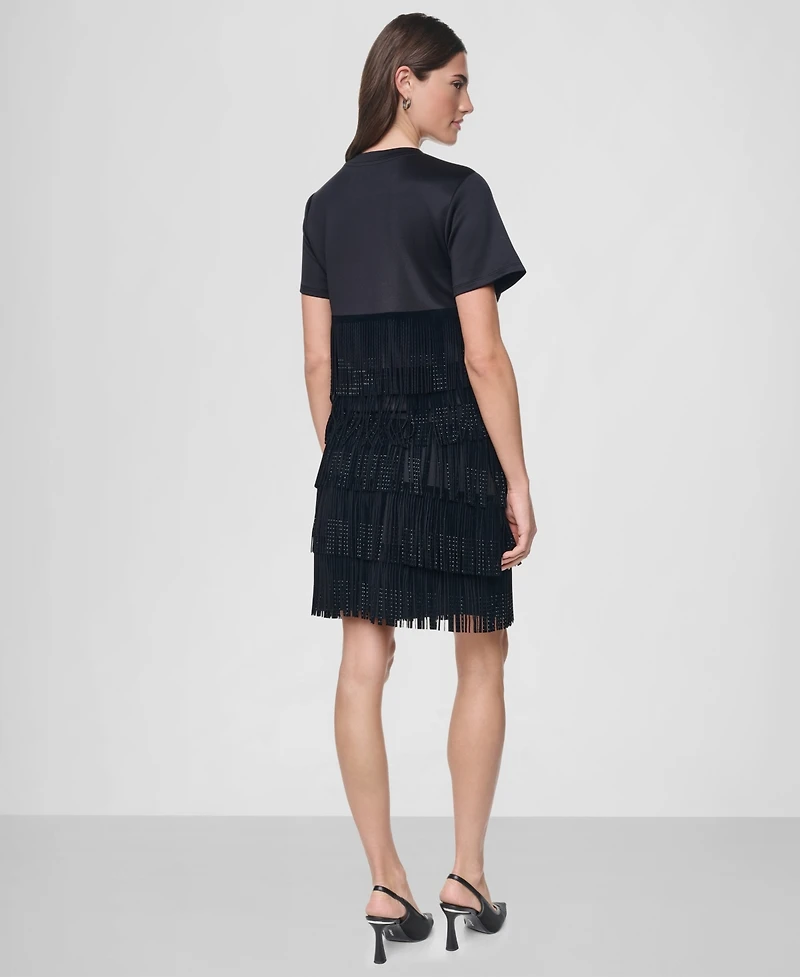 Dkny Women's Short-Sleeve Rhinestone Fringe Top