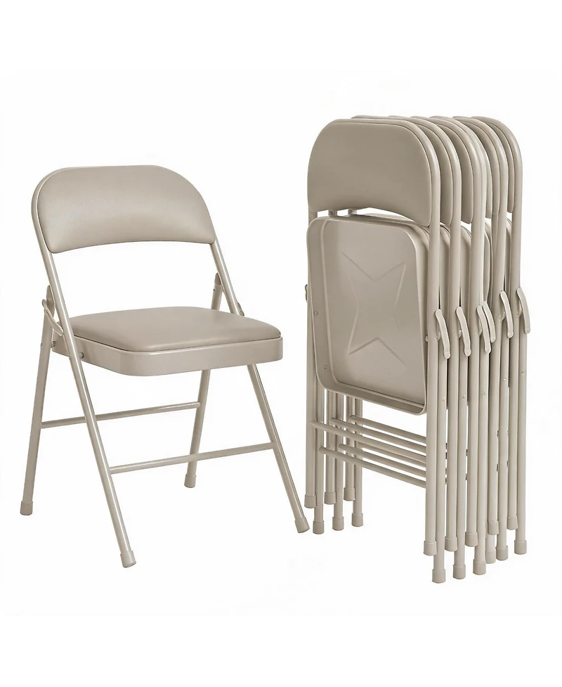 homfan Set of 6 Folding Chairs with Padded Cushion – Pu Leather Stackable Portable Dining Chairs for Home Office Wedding Party Patio Garden