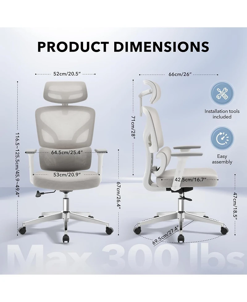 gaomon Ergonomic Office Chair, Computer Desk Chair Comfy with Adjustable Padded Headrest,Comfortable Lumbar Support and3D Armrest Gaming Chairs