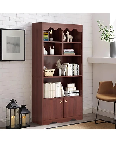 gaomon 5 Tier Bookshelf with Doors, Tall Bookshelves and Bookcases, Modern Wood Book Shelf, Freestanding Display Shelf Storage Organizer