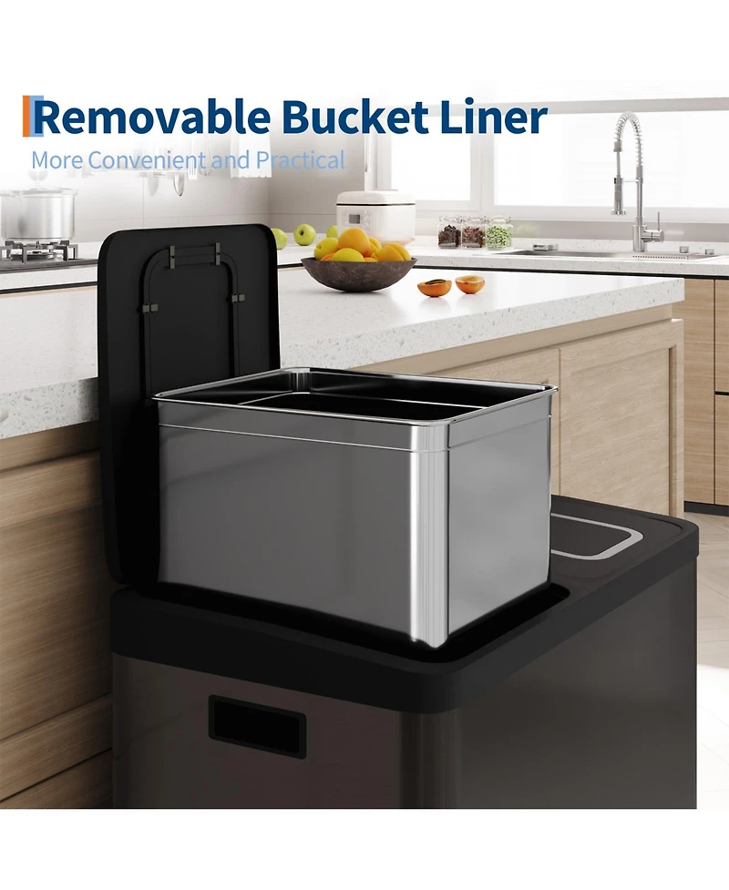 gaomon 2×10.6-gallon double-bin stainless steel trash can set with a foot pedal and soft-close lid, suitable for kitchens, living rooms, bedrooms