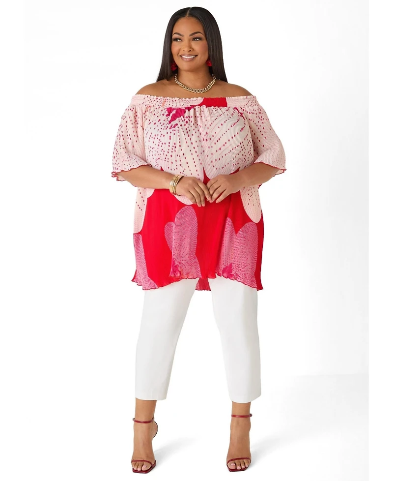 Ashley Stewart Women's Off The Shoulder Floral Plisse Top