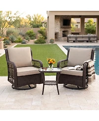 homfan Wicker Swivel and Glide Patio Chair Set with Cushions and Tempered Glass Side Table Durable Outdoor Seating for Porch or Backyard