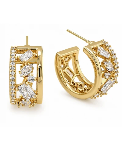 And Now This Cubic Zirconia Gold-Tone Plated Multi Stone Shape Hoop Earrings