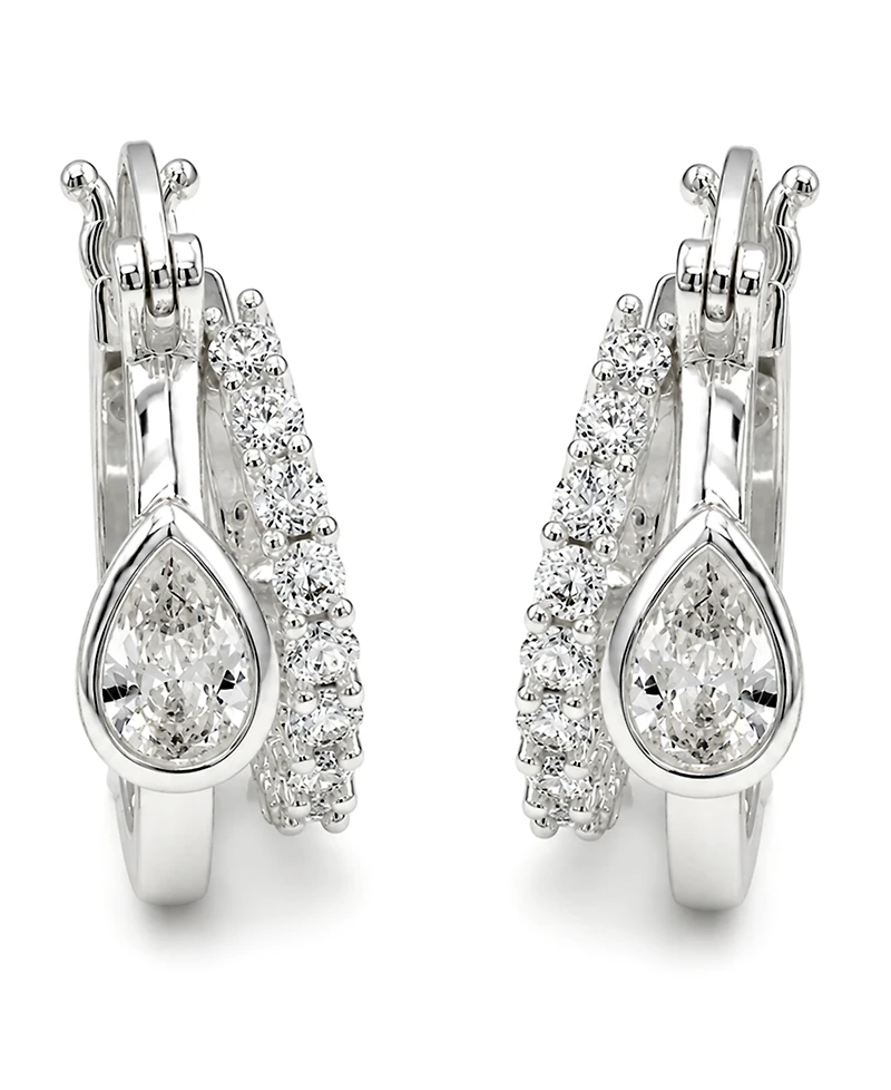 And Now This Cubic Zirconia Fine Silver-Tone Plated Double Hoop Earrings