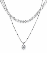 And Now This Cubic Zirconia Fine Silver-Tone Plated Double Strand Tennis Pendant Necklace