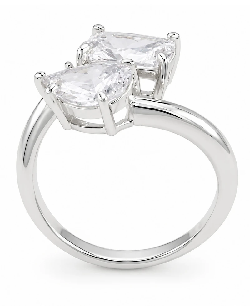 and Now This Cubic Zirconia Fine Silver-Tone Plated You Me Bypass Ring