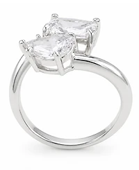 and Now This Cubic Zirconia Fine Silver-Tone Plated You Me Bypass Ring