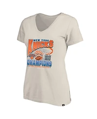 '47 Brand Women's Cream New York Knicks Three-Time Nba Finals Champions Plus V-Neck T-Shirt