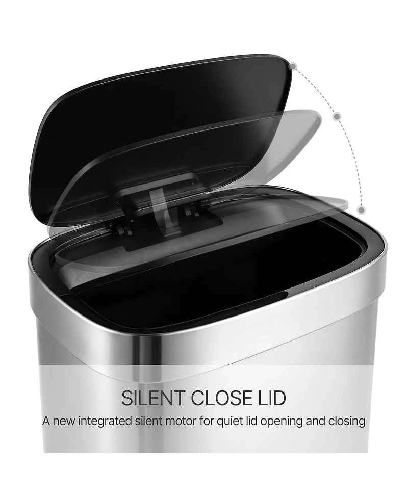 Mega Casa 13-Gallon Motion Sensor Trash Can, Stainless Steel 50-Liter Automatic Touchless Waste Bin with Silent Close Lid