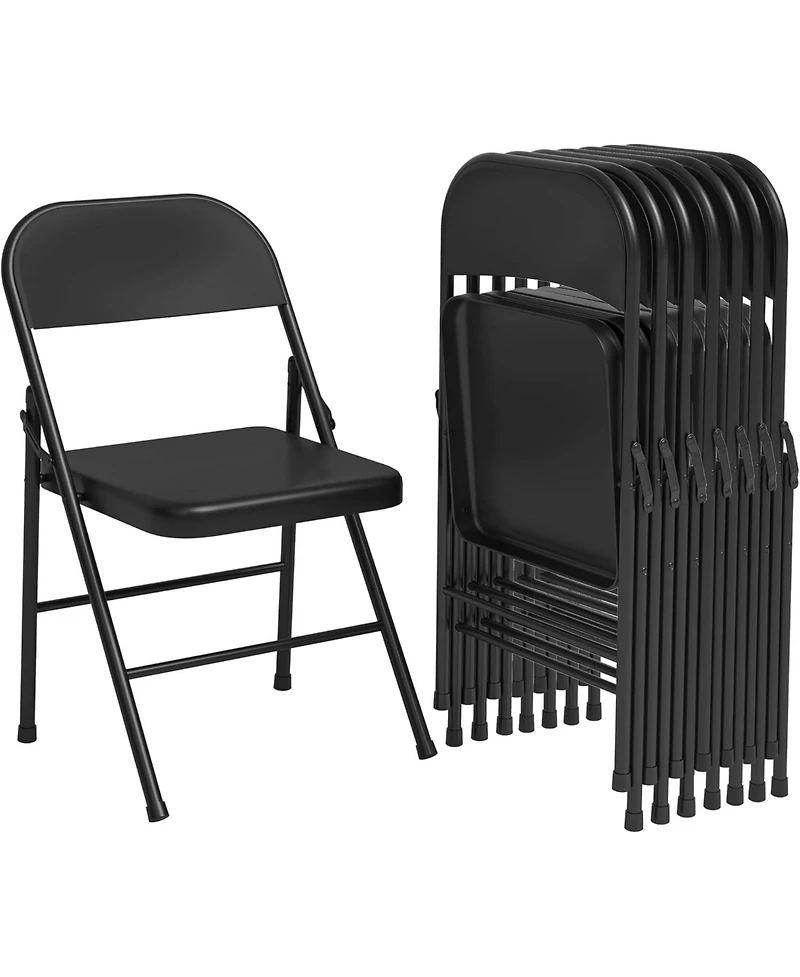 gaomon 8 Pack All-Steel Folding Chairs with Backrest, Heavy Duty Metal Foldable Dining Chair Set of 8 Hold Up to 350 Lbs, Black Portable Chair