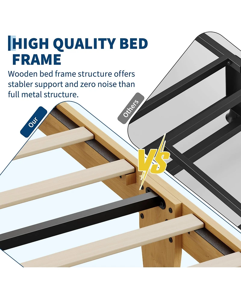Gaomon Rattan Bed Frame with woven headboard and footboard, sturdy slatted support, no box spring needed, perfect for bedroom