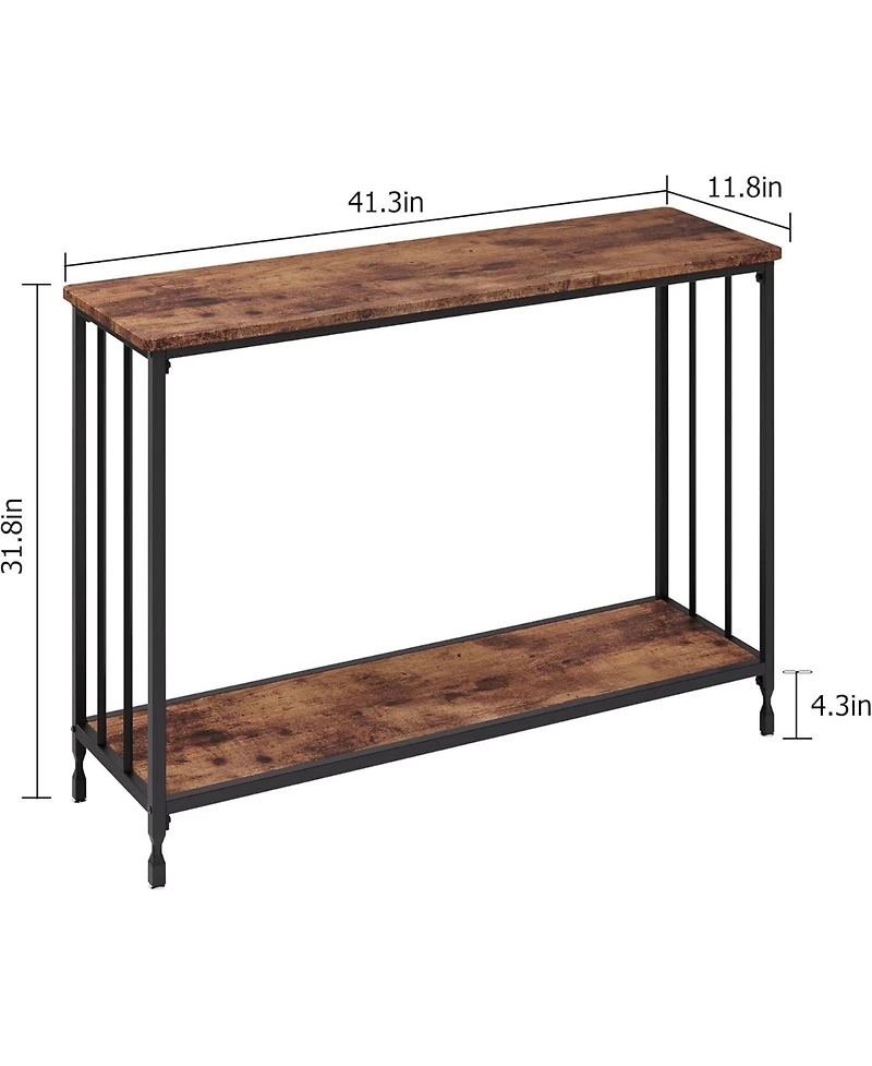 homfan 2-Tier Console Table for Entryway or Behind Sofa – Rustic Finish, Engineered Wood Shelf with Metal Frame Hallway Living Room