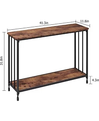homfan 2-Tier Console Table for Entryway or Behind Sofa – Rustic Finish, Engineered Wood Shelf with Metal Frame Hallway Living Room