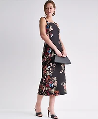 Bcbg Women's Floral Print Square Neck Satin Midi Dress