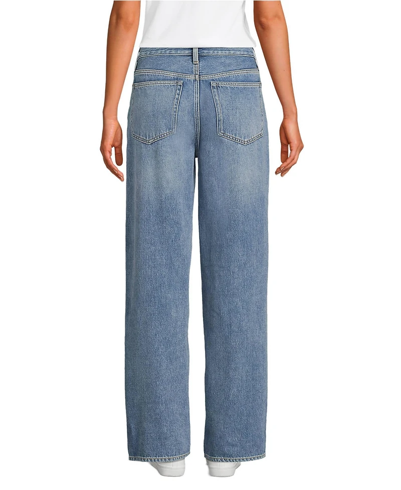 Lands' End Petite Rigid Denim Mid Rise Baggy Jeans