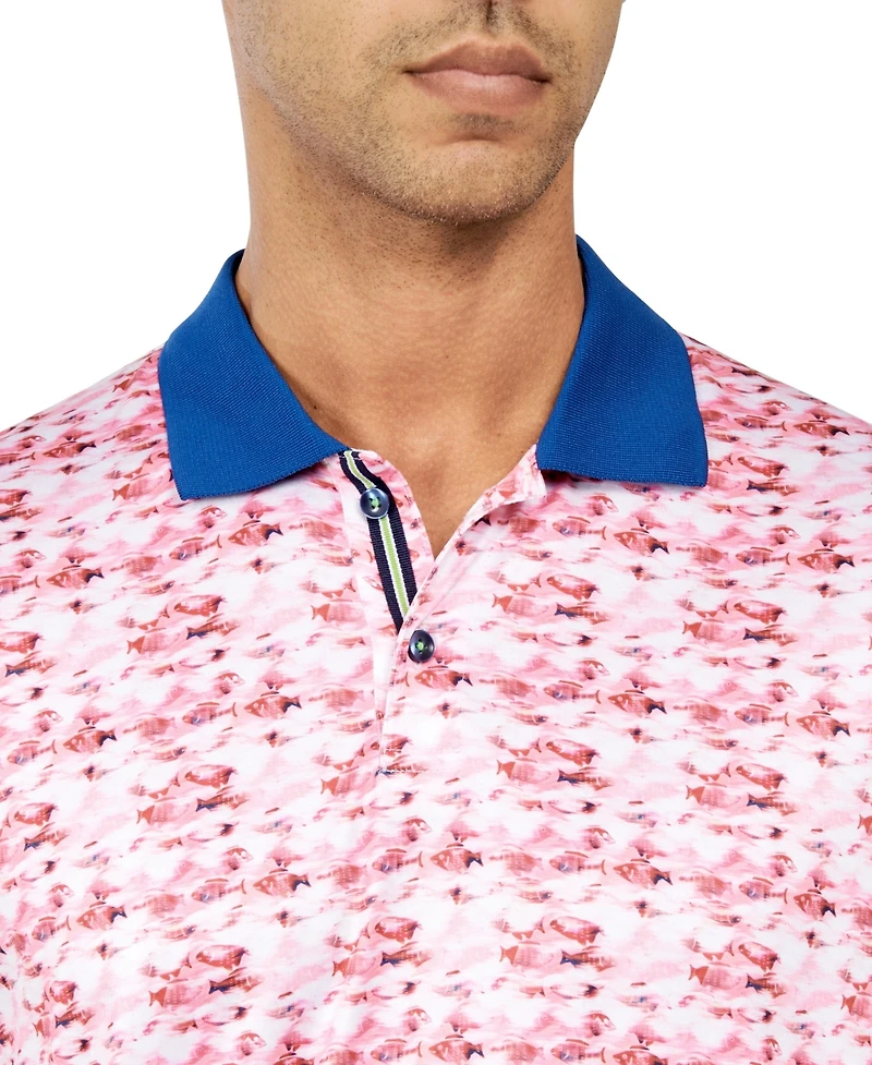 Society of Threads Men's Regular Fit Fish Print Performance Polo