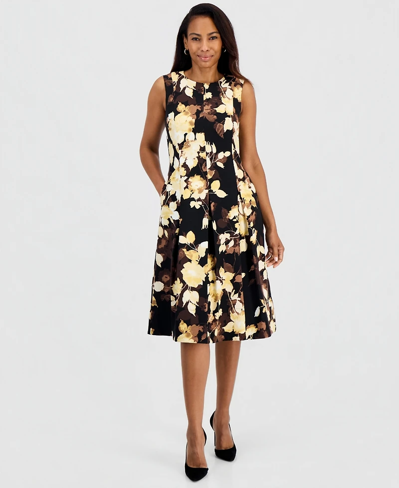 Kasper Women's Princess-Seam Box-Pleat Sleeveless Dress