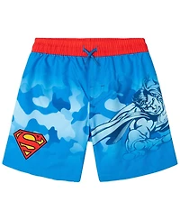 Justice League Boys Batman Superman Cosplay Rash Guard and Swim Trunks Set