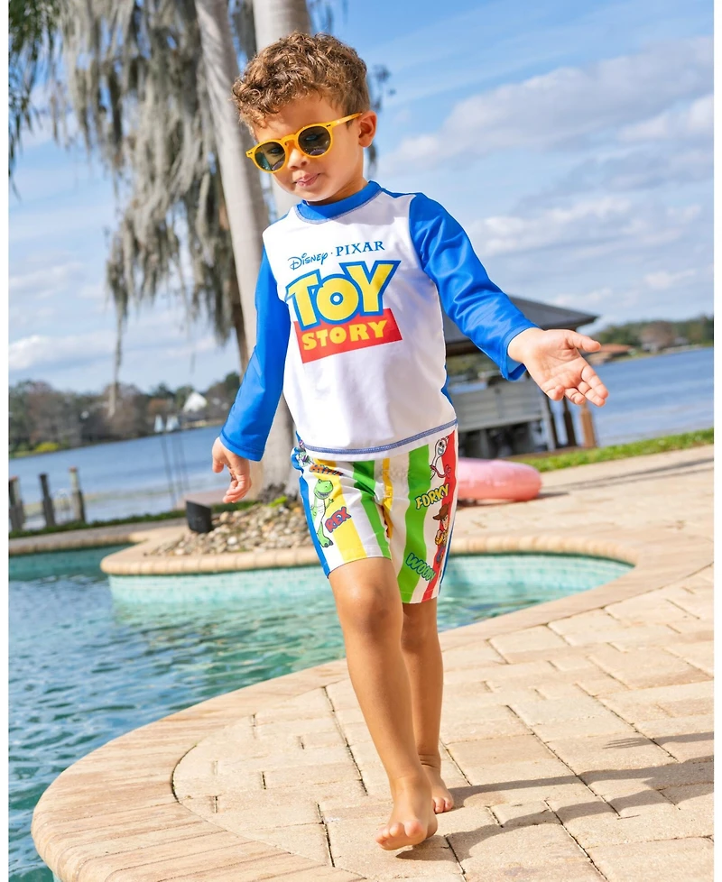 Toy Story Toddler Boys Mickey Mouse Swimwear 2-Piece Rash Guard and Swim Trunks Set