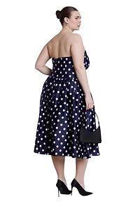 Eloquii Women's Strapless Polka Dot Flare Midi Dress