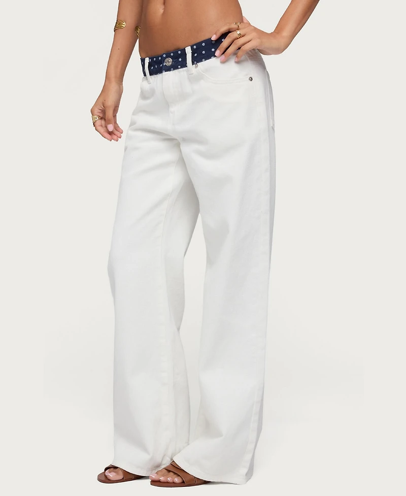 Edikted Women's Polka Dot Waistband Low Rise Baggy Jeans