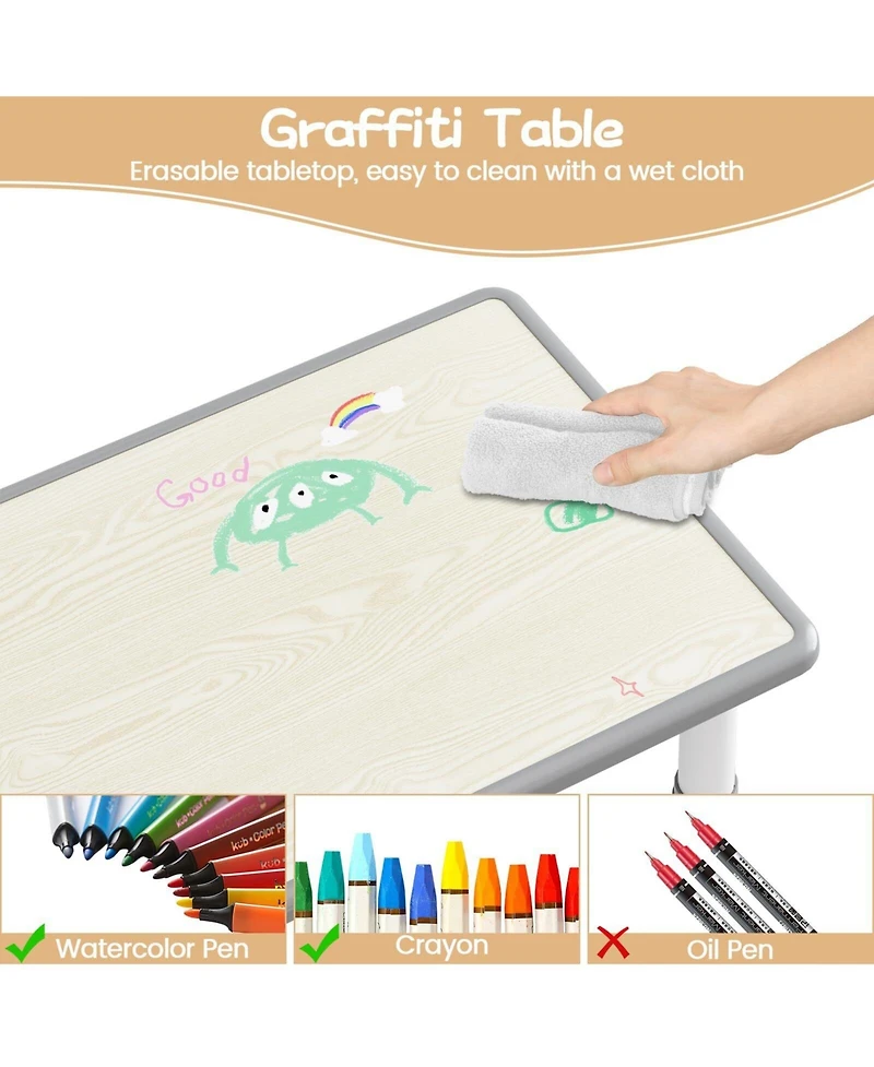 gaomon Height Adjustable Kids Table and 4 Chairs Set Multi-Activity Study Table with Graffiti Desktop for Ages 2-8