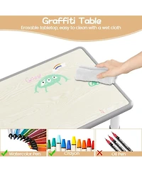gaomon Height Adjustable Kids Table and 4 Chairs Set Multi-Activity Study Table with Graffiti Desktop for Ages 2-8