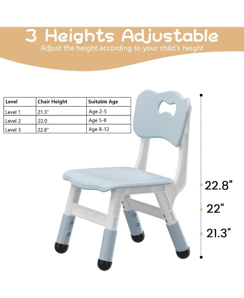 gaomon 3-Level Height Adjustable Kids Chair, Plastic Toddler Chair for Children Ages 2-6, Ideal for Home, Classroom & Nursery Use