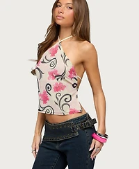Edikted Women's Floral Swirl Chiffon Backless Top