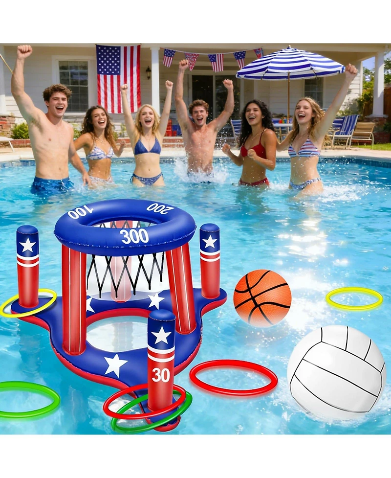 Gnuadz Pool Games Set Volleyball Basketball Ring Toss Inflatable Water Sports