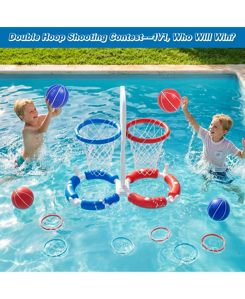 Gnuadz 2-in-1 Pool Basketball Hoop Ring Toss Game Floating