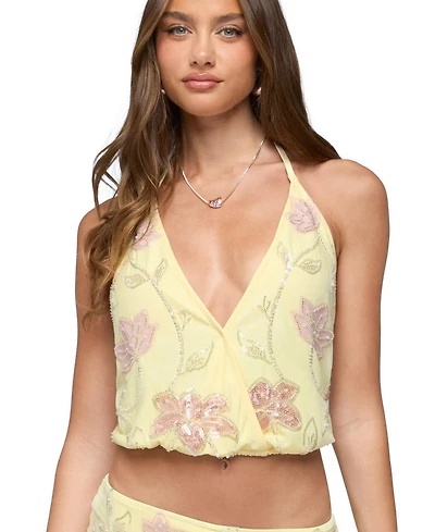 Edikted Women's Mena Beaded Floral Backless Top