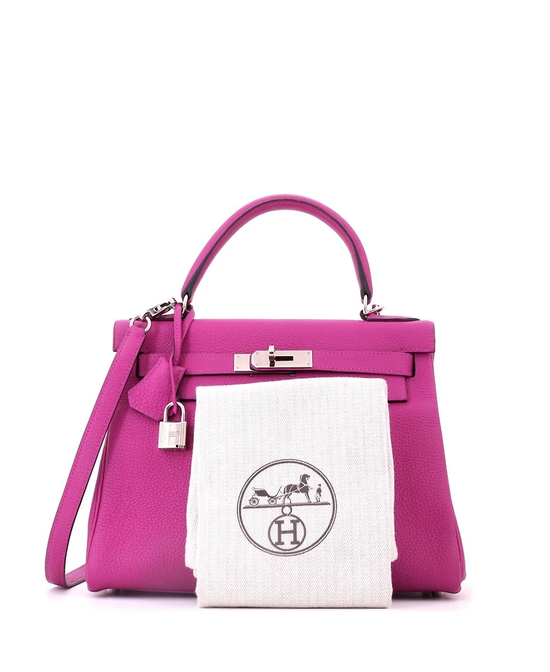 Pre-Owned HERMES Kelly 28 Handbag Pink Togo with Palladium Hardware