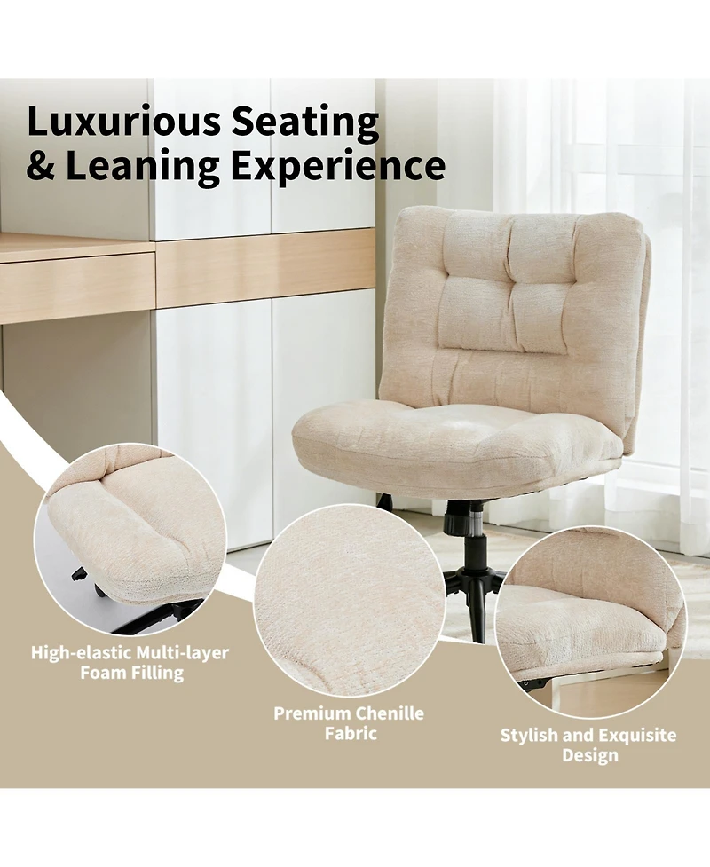 homfan Wide Armless Chenille Desk Chair with Dual Cushion, 360 Degrees Swivel, Height Adjustable, for Home Office and Vanity