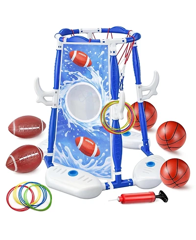 Gnuadz 3-in-1 Pool Basketball Hoop Floating Football Ring Games Balls Pump Outdoor Family Party Water Swimming Kids Toys