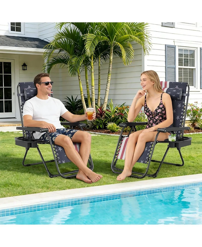 gaomon Set of 2 Folding Portable Patio Lounge Chair, Camping Chair for Deck, Beach, Yard, Garden