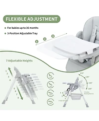 homfan Foldable Baby High Chair with Adjustable Backrest, Footrest, Tray, and 5-Point Harness
