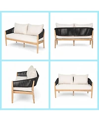 Asagikoiai 4-Piece Boho Acacia Wood Outdoor Patio Furniture Set with Rope Chairs, Loveseat and Table