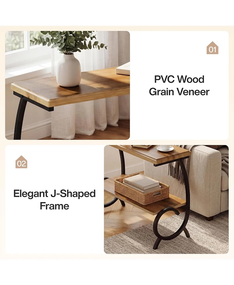 Tribesigns 2-Tier End Table: Narrow couch side table with J-shaped metal legs. Farmhouse bedside nightstand for living room, bedroom
