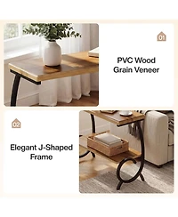 Tribesigns 2-Tier End Table: Narrow couch side table with J-shaped metal legs. Farmhouse bedside nightstand for living room, bedroom