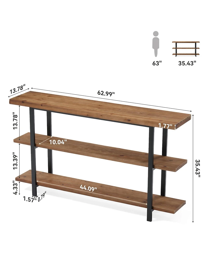 Tribesigns 3-Tier Solid Wood Console Table, 63-Inch Farmhouse Entryway Table, Narrow Sofa Table Behind the Couch