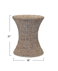 Household Essentials Handwoven Water Hyacinth Wicker Stool with Hourglass Shape, Wash Finish