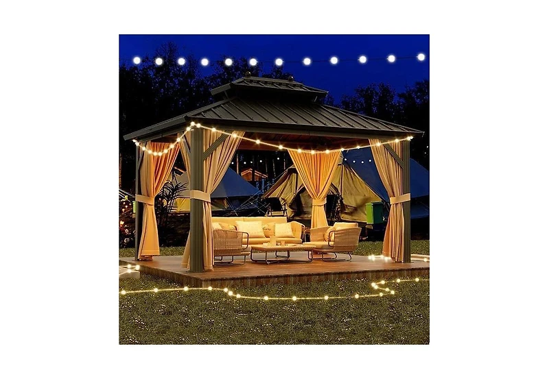 gaomon Gazebo Hardtop Gazebo with Double Roof, Aluminum Pergola with Aluminum Frame, Netting and Curtains, Outdoor Gazebos Canopy for Patio