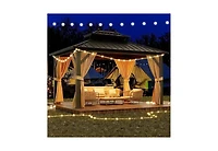 gaomon Gazebo Hardtop Gazebo with Double Roof, Aluminum Pergola with Aluminum Frame, Netting and Curtains, Outdoor Gazebos Canopy for Patio