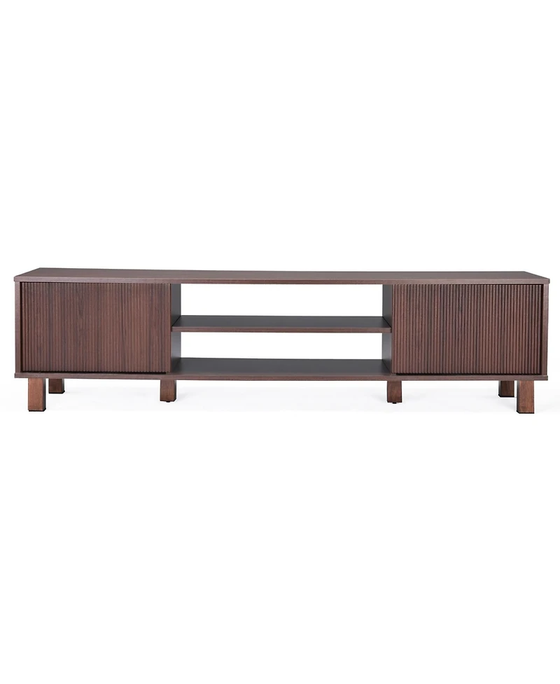 Rainsken Modern Fluted Tv Stand for Up to 70'' Tvs, with Storage and Open Shelves, TV Console with Adjustable Shelves, for Living Room Bedroom